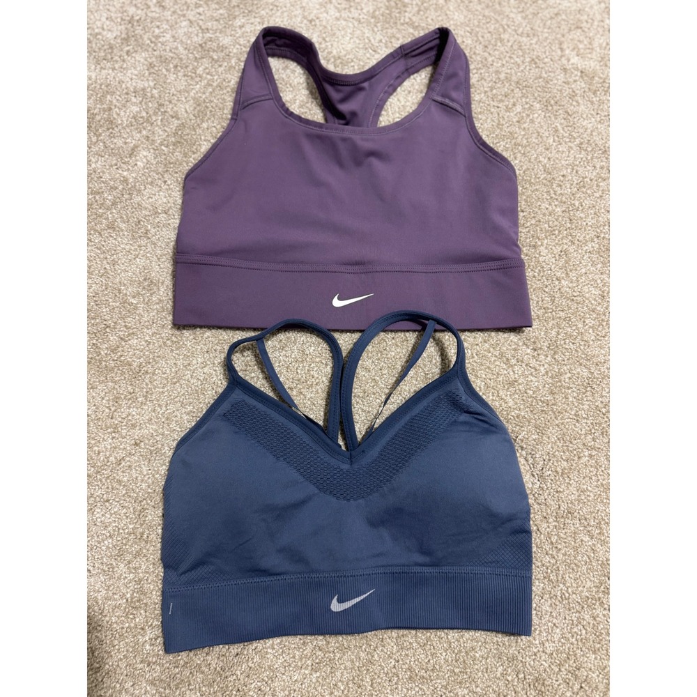 Nike Womens Sports Bra Bundle 2 Pack Purple Racerback Blue Strappy Dri-FIT M